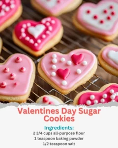 Valentine’s Day sugar cookies decorated with hearts and sprinkles