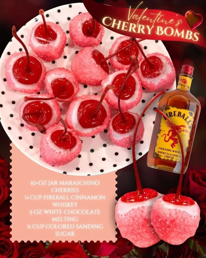 Delicious Valentine's Fireball Cherry Bombs ready for a romantic celebration.