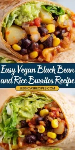 Vegan black bean rice burritos on a plate ready to serve.