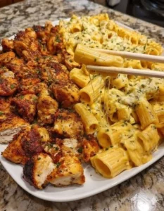 Velveeta Garlic Chicken Rigatoni in creamy mozzarella sauce served in a bowl