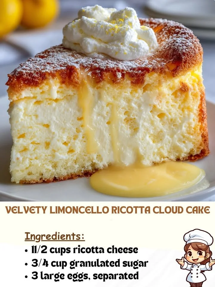 Velvety limoncello ricotta cloud cake with a lemony glaze