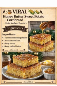 Viral Honey Butter Sweet Potato Cornbread baked to perfection