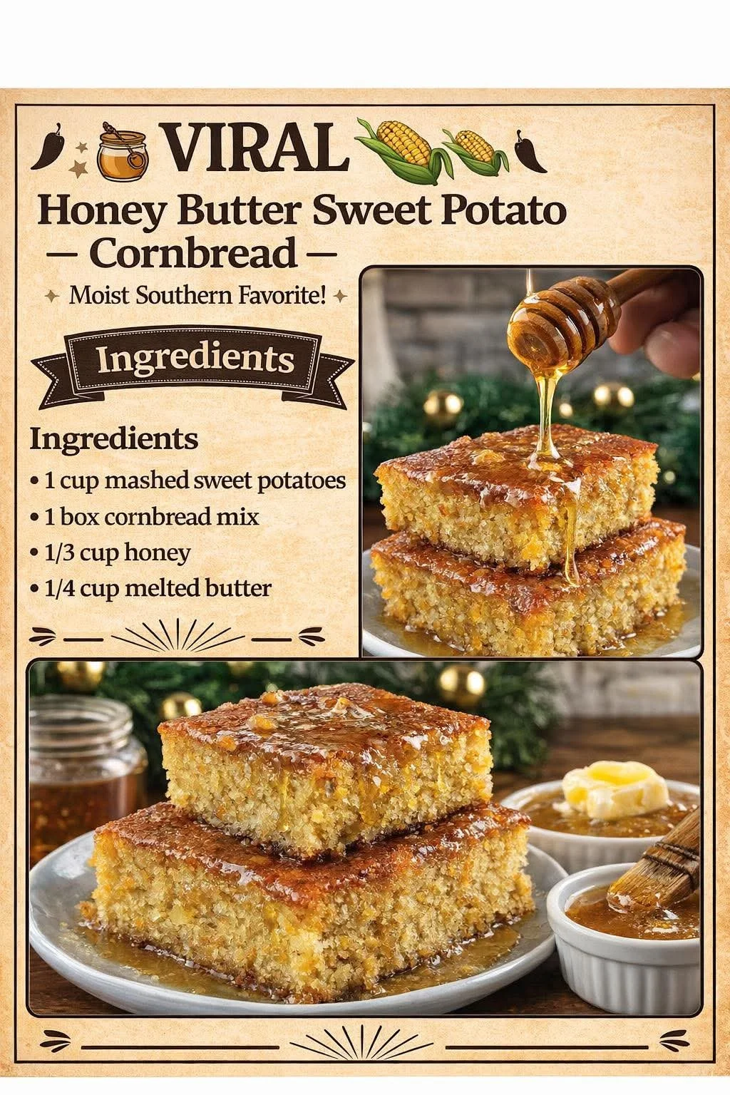 Viral Honey Butter Sweet Potato Cornbread baked to perfection