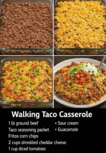 Delicious Walking Taco Casserole served in a dish with toppings