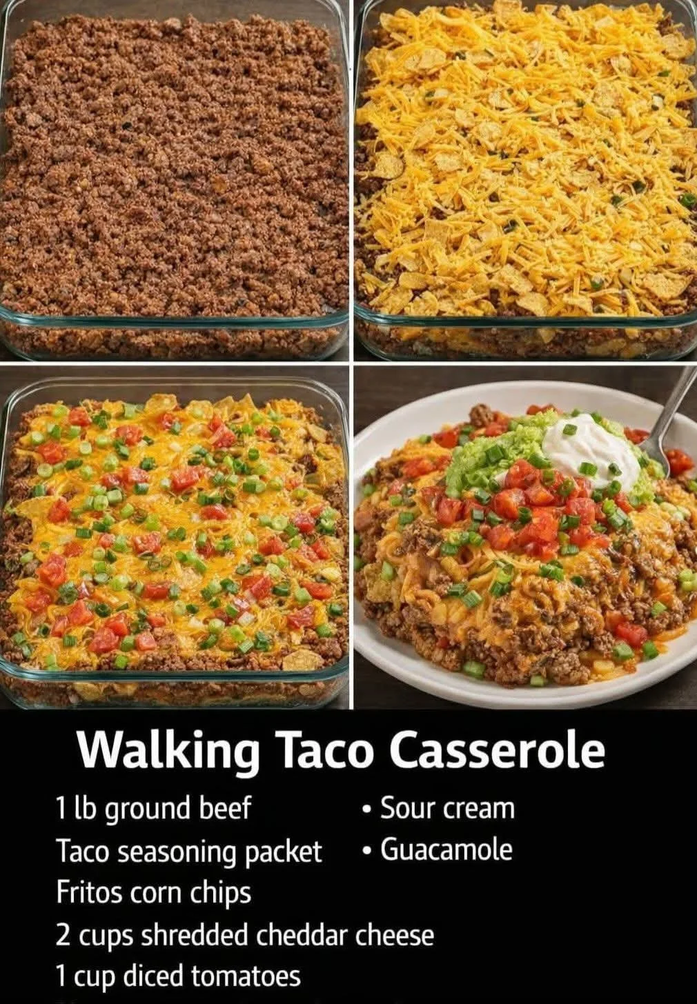 Delicious Walking Taco Casserole served in a dish with toppings