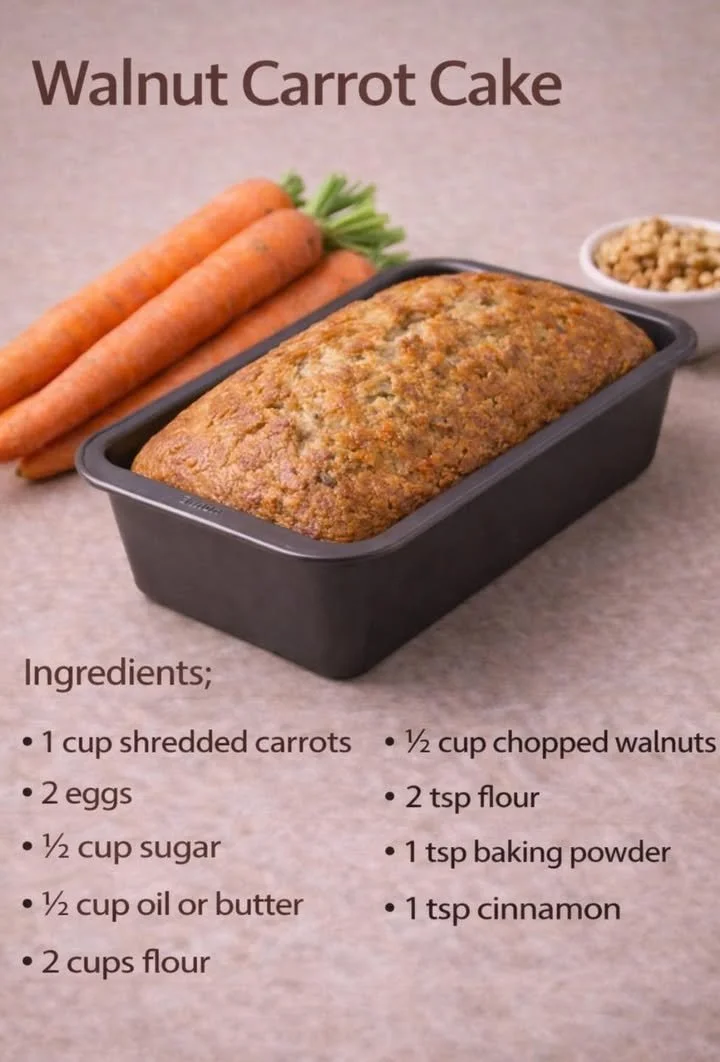 Delicious homemade Walnut Carrot Cake with nuts and spices