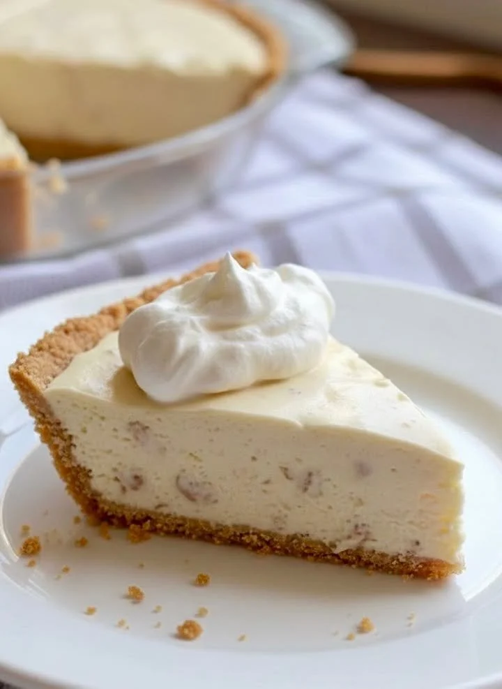 Delicious slice of Walnut Cream Pie topped with whipped cream and walnuts