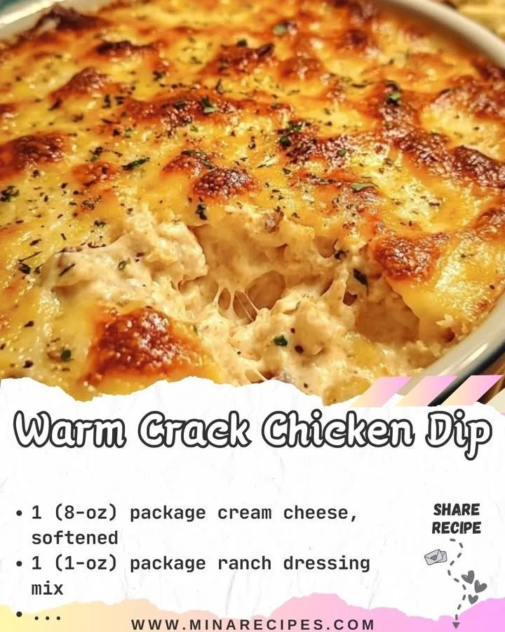 Delicious Warm Crack Chicken Dip served in a baking dish with toppings