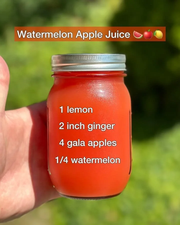 Glass of refreshing watermelon apple juice with fresh fruits