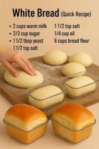 Quick recipe for homemade white bread with simple ingredients