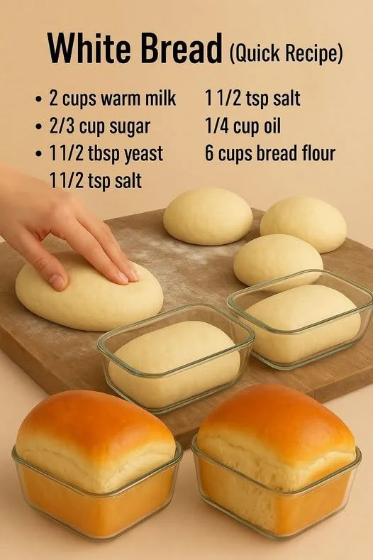 Quick recipe for homemade white bread with simple ingredients