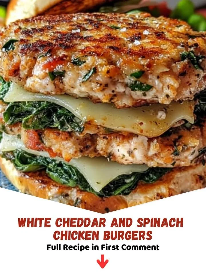 Delicious White Cheddar and Spinach Chicken Burgers served with fresh ingredients