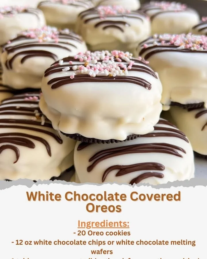 Delicious white chocolate covered Oreos arranged on a plate.