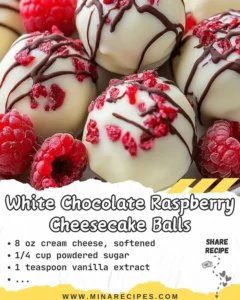 Delicious White Chocolate Raspberry Cheesecake Balls on a plate
