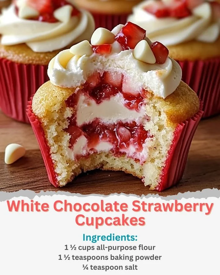 White Chocolate Strawberry Cupcakes