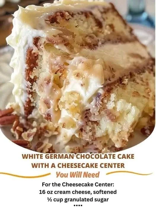 White German Chocolate Cake with Cheesecake Center, a delicious dessert option.