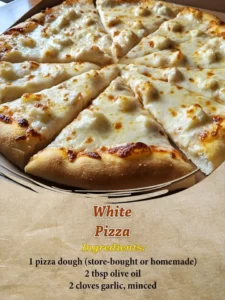 Delicious white pizza topped with creamy cheeses and fresh herbs