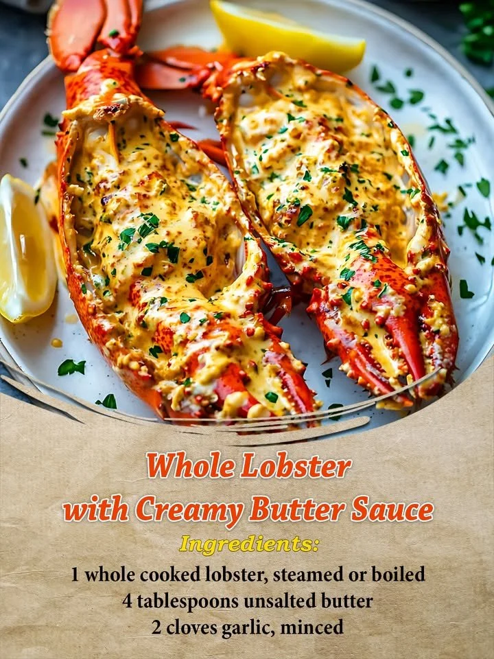 Whole lobster served with rich creamy butter sauce