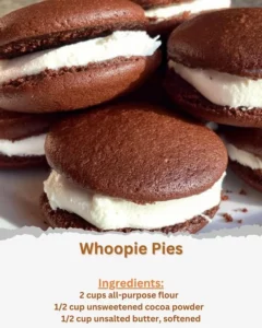 Delicious whoopie pies with creamy filling and rich chocolate cookies