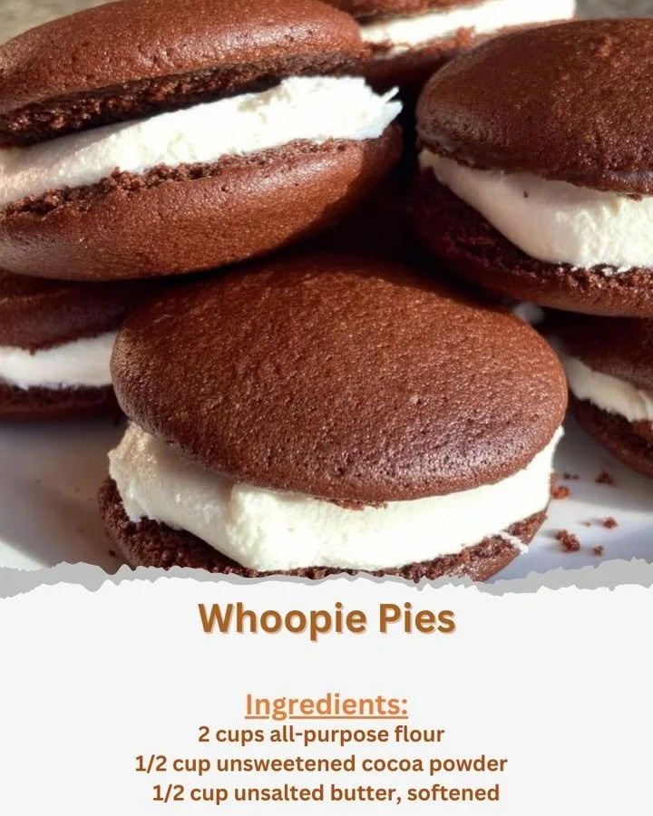 Delicious whoopie pies with creamy filling and rich chocolate cookies