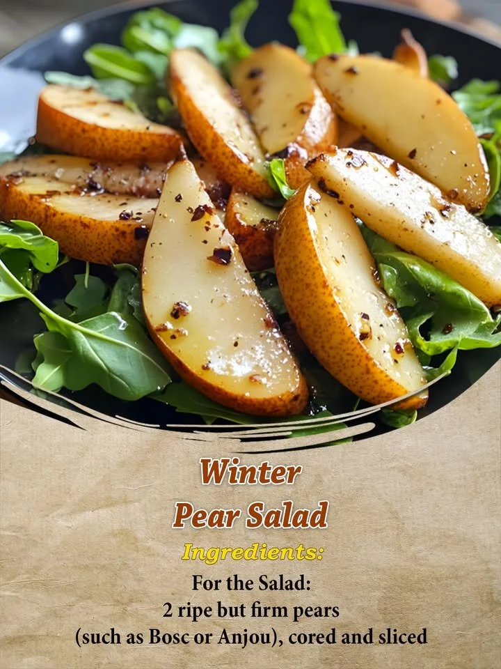 Winter Pear Salad with fresh pears, greens, and vinaigrette dressing