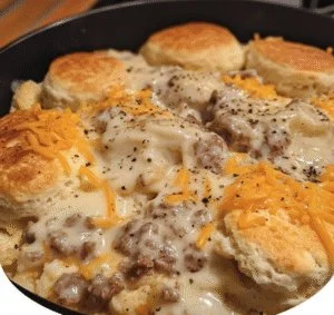 Biscuits Gravy Cheese Bake