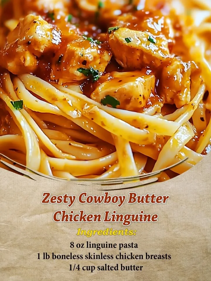 Delicious Zesty Cowboy Butter Chicken Linguine served in a bowl