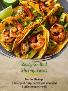 Zesty grilled shrimp tacos served with fresh toppings and lime wedges