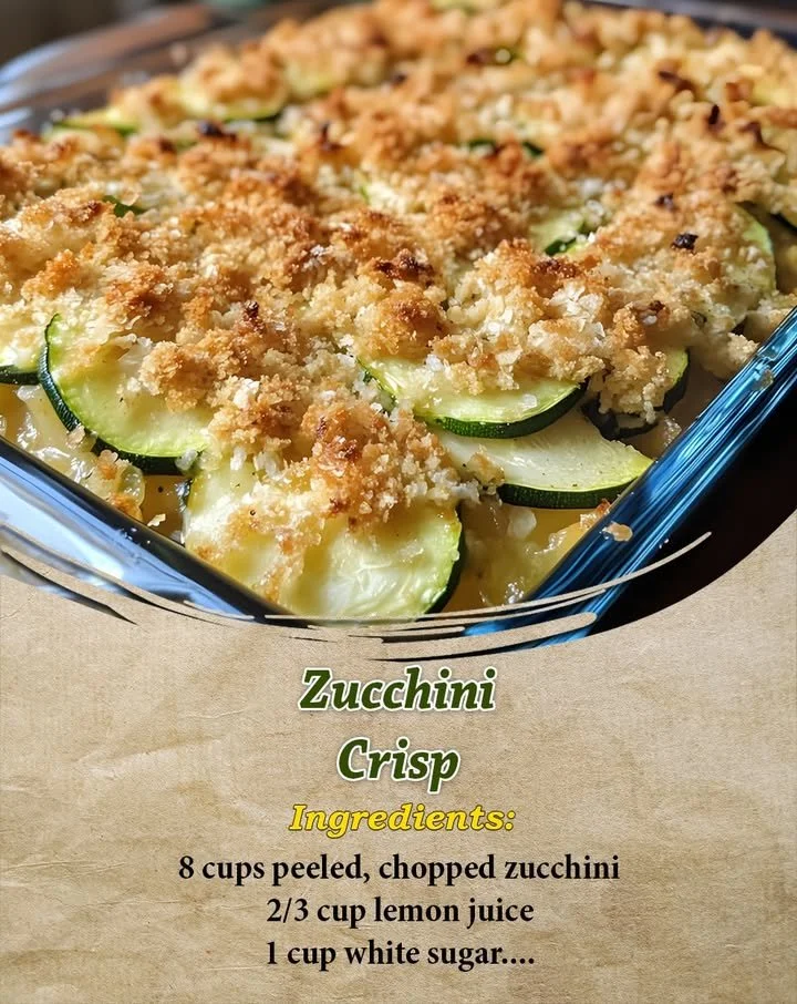 Baked Zucchini Crisp topped with a crunchy oat and brown sugar crumble