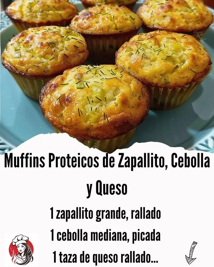 Savory zucchini, onion, and cheese protein muffins fresh out of the oven.