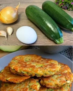 Crispy zucchini fritters with potato and carrot, served on a plate.