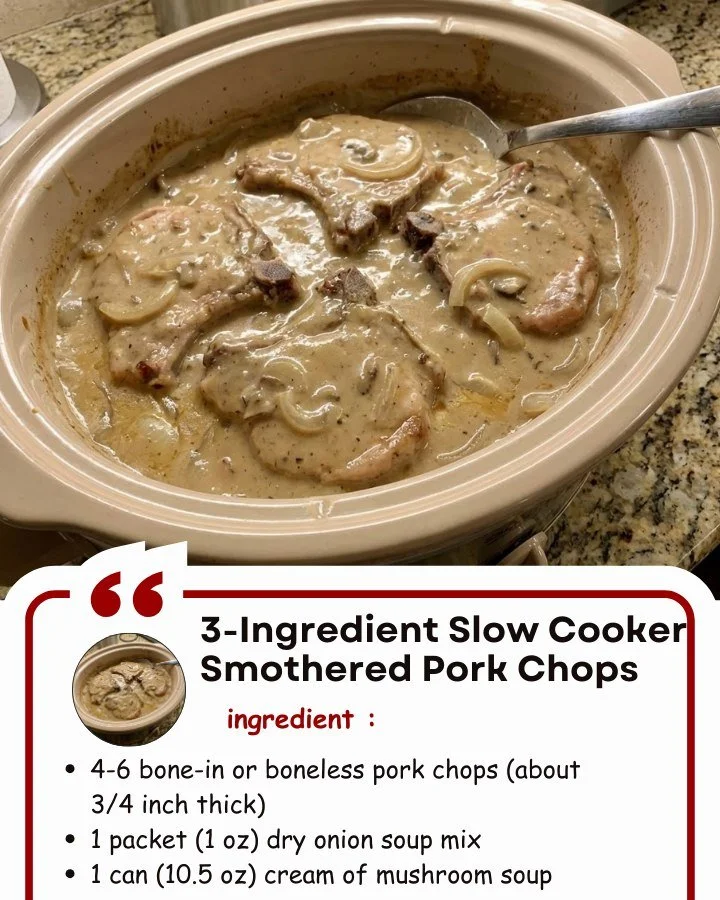 Delicious 3-ingredient slow cooker smothered pork chops ready to serve