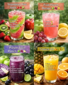 Fruit juice recipes including strawberries for a healthy drink.