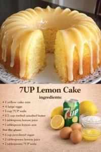 Delicious slice of 7UP Lemon Cake garnished with lemon zest and icing