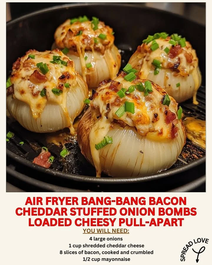Air fryer bacon cheddar stuffed onion bombs ready to serve