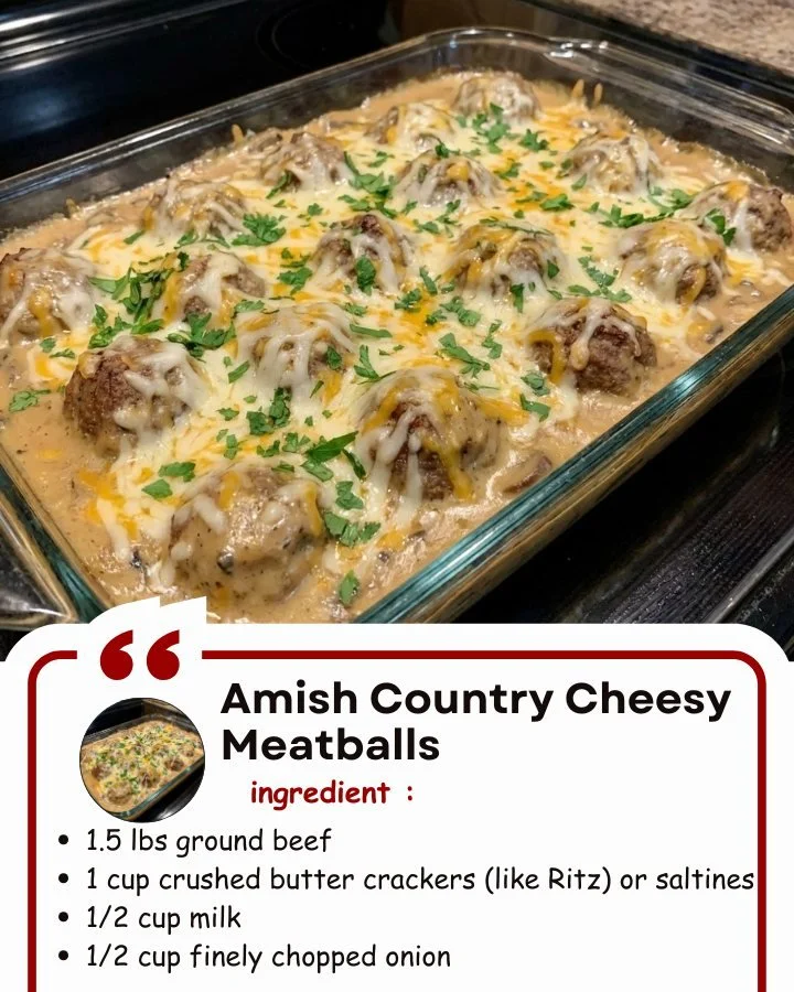 Delicious Amish Country cheesy meatballs served with sauce