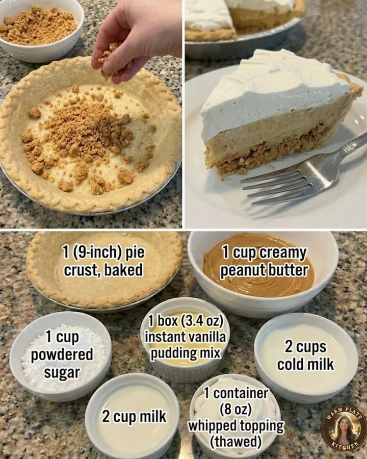 Amish Peanut Butter Cream Pie with whipped cream and crushed peanuts