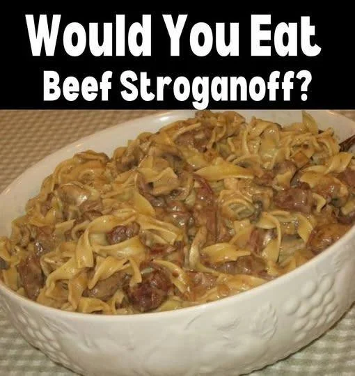 Delicious Beef Stroganoff served with noodles and garnished with parsley