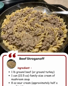 Creamy Beef Stroganoff served with egg noodles and garnished with parsley