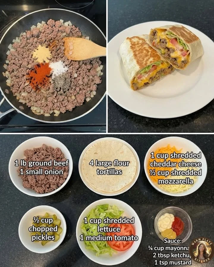 Delicious cheeseburger wraps filled with juicy beef, cheese, and fresh veggies