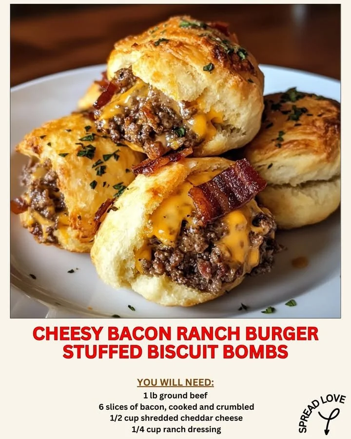 Cheesy Bacon Ranch Burger Stuffed Biscuit Bombs