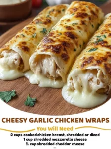 Cheesy Garlic Chicken Wraps showcasing mouthwatering chicken and flavorful cheese