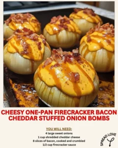 Cheesy one-pan onion bombs stuffed with bacon and cheddar cheese