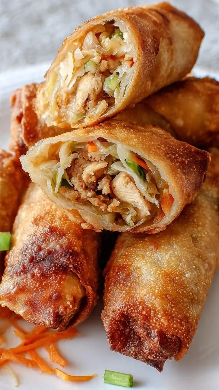 Crispy Chicken Coleslaw Egg Rolls served with dipping sauce