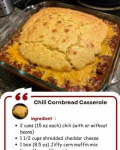 Delicious Chili Cornbread Casserole topped with golden cornbread