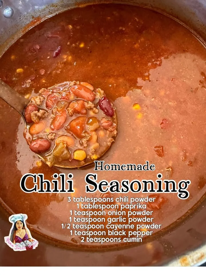 A collection of spices and herbs for chili seasoning in a bowl.