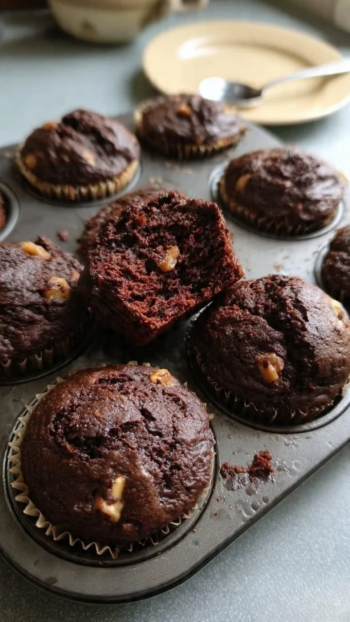Chocolate Beetroot Walnut Muffins