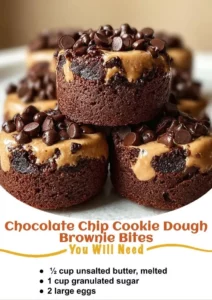 Chocolate chip cookie dough brownie bites on a plate, fresh and delicious.