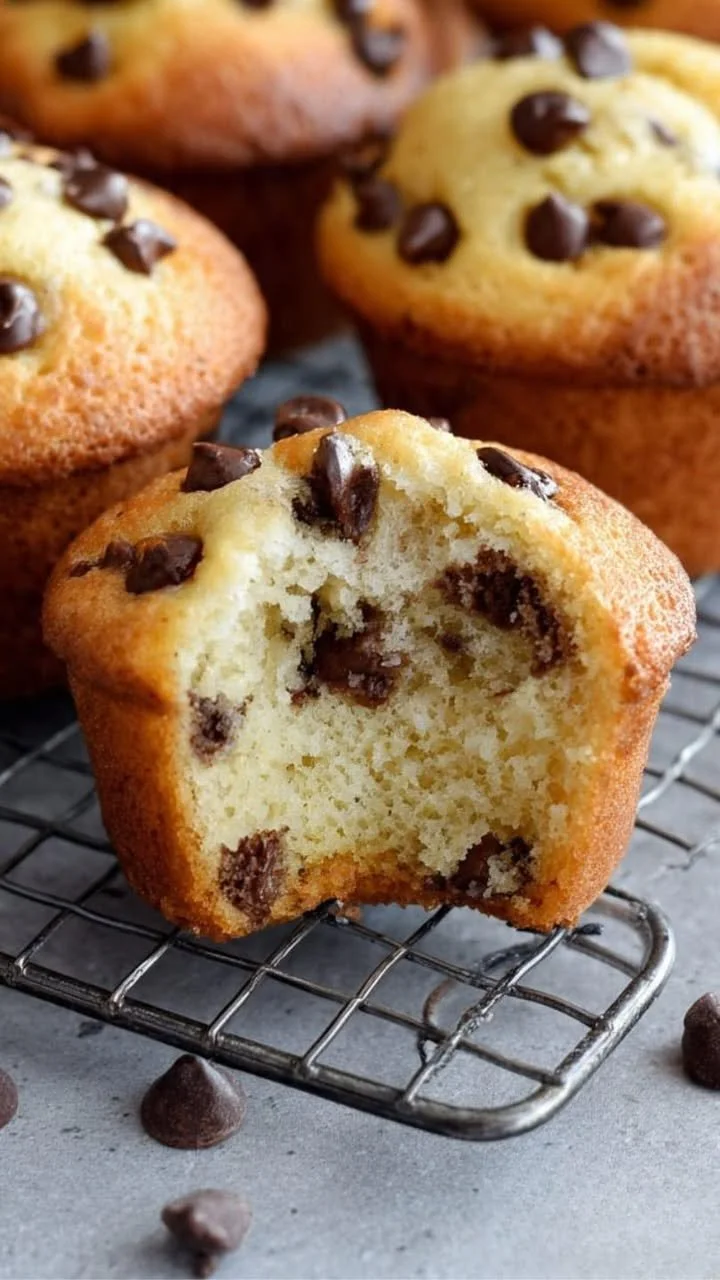 Delicious homemade chocolate chip muffins fresh out of the oven