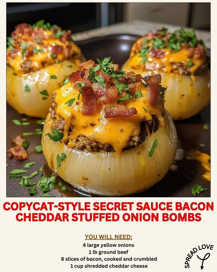 Bacon cheddar stuffed onion bombs served on a platter.